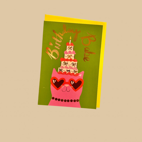 " Cake Cat Hat " Greeting Card