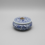 Blue & White Floral Ceramic Round Storage Jar