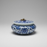 Blue & White Floral Ceramic Round Storage Jar