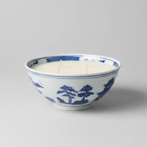 Blue & White Large Village Soup Bowl with Candle