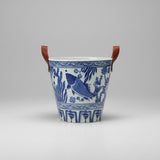 Blue and White Ceramic Ice Bucket with Red Handles