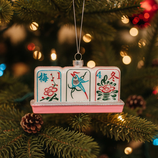 " Pink Mahjong Tiles " Asia Series Glass Hanging Ornament