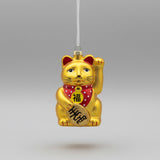 " Gold Traditional Lucky Cat " Asia Series Glass Hanging Ornament