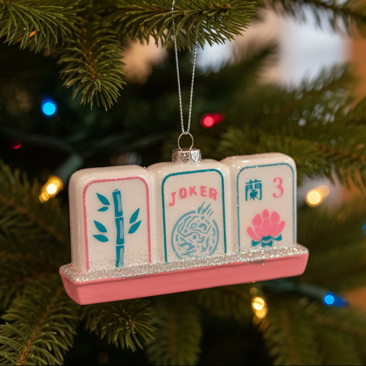 " Pink Mahjong Tiles " Joker Asia Series Glass Hanging Ornament