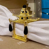 Gold Pagoda Napkin Ring with Black Beads
