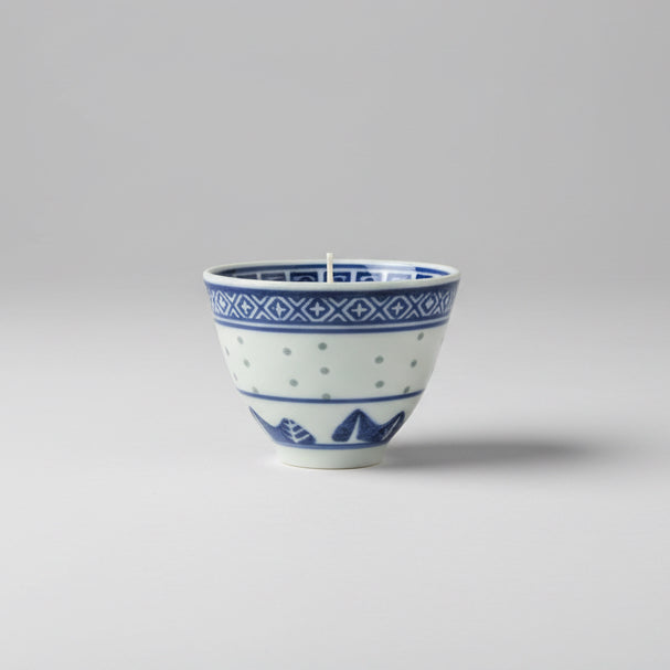 Blue & White Chinese Traditional Tea Cup with Candle