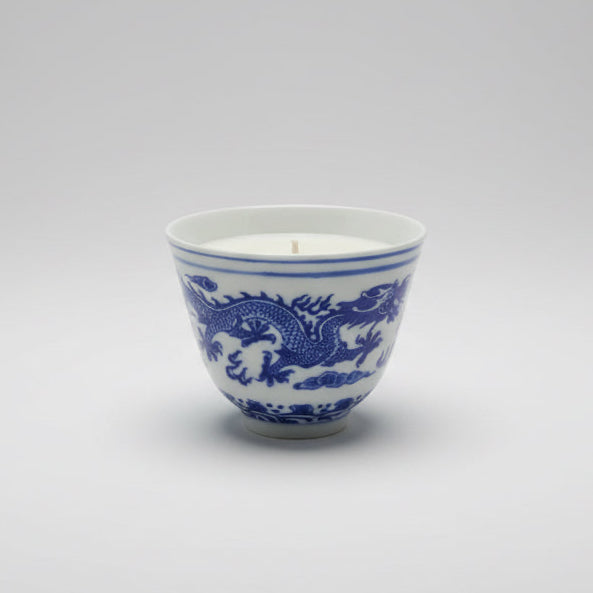 Blue & White Chinese Traditional Tea Cup with Candle