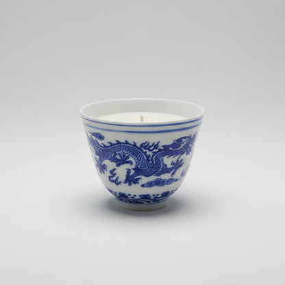 Blue & White Chinese Traditional Tea Cup with Candle