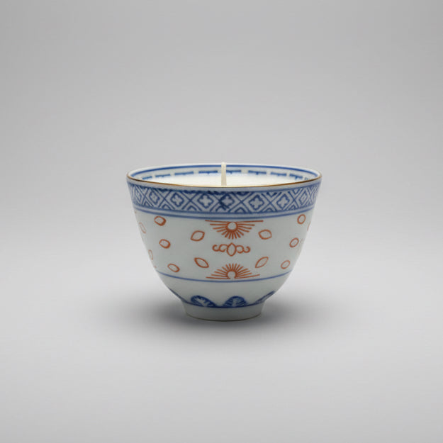 Blue & White Chinese Traditional Tea Cup with Candle