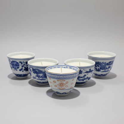 Blue & White Chinese Traditional Tea Cup with Candle