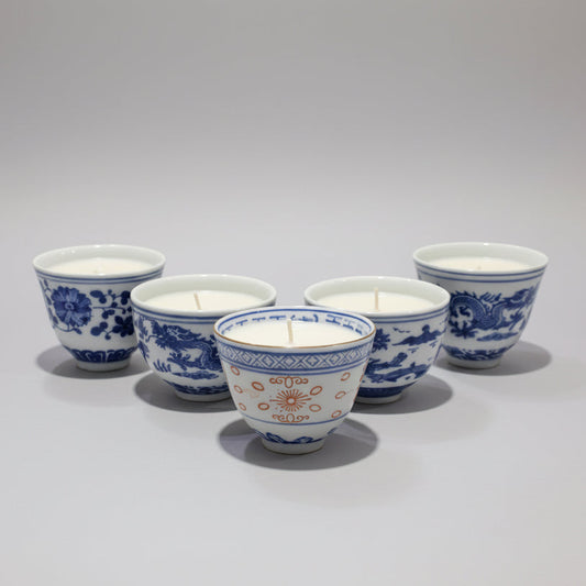 Blue & White Chinese Traditional Tea Cup with Candle