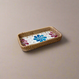 Colourful Petals Shell Inlay Woven Rattan Serving Tray