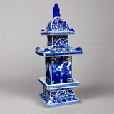 Blue & White Chinoiserie Pagoda Ceramic Storage Jar With Lid