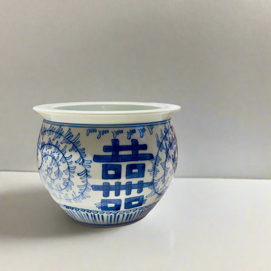 Blue & White Double Happiness Ceramic Pot