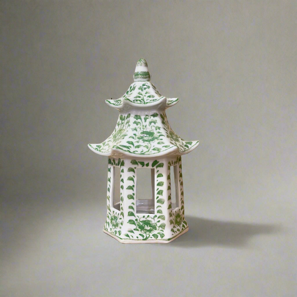 Green & White Floral Ceramic Pagoda