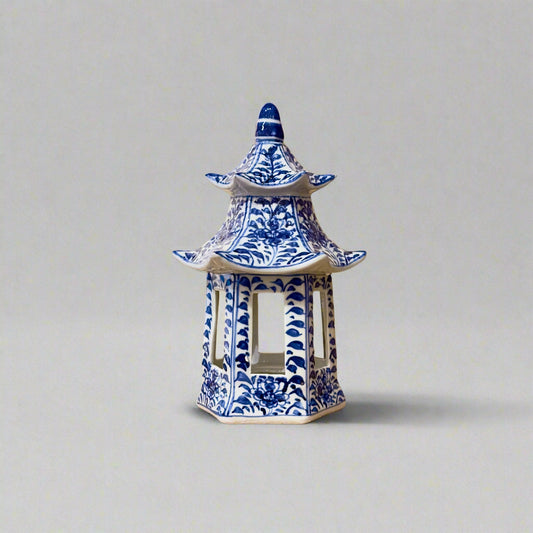 Blue & White Floral Ceramic Pagoda