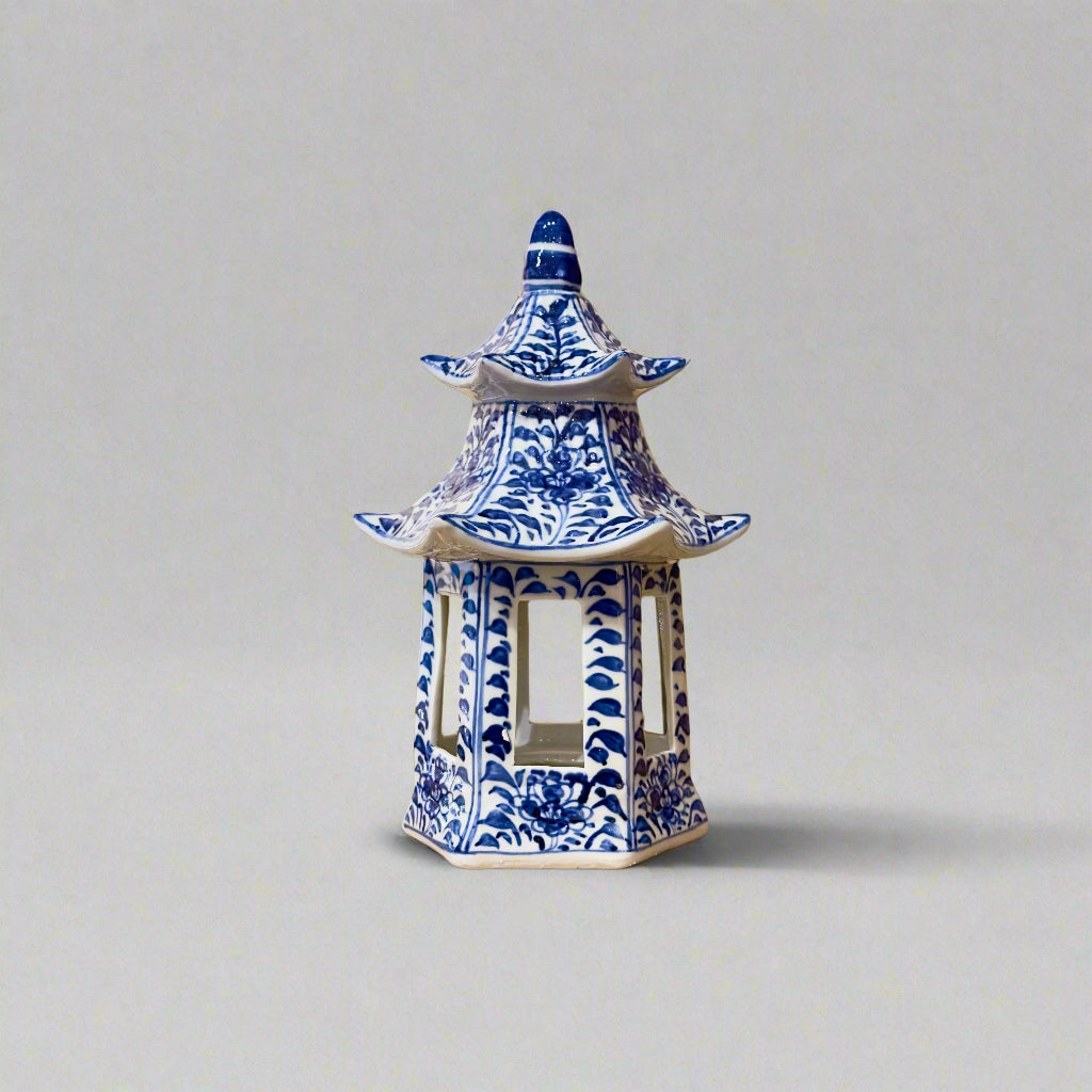Blue & White Floral Ceramic Pagoda