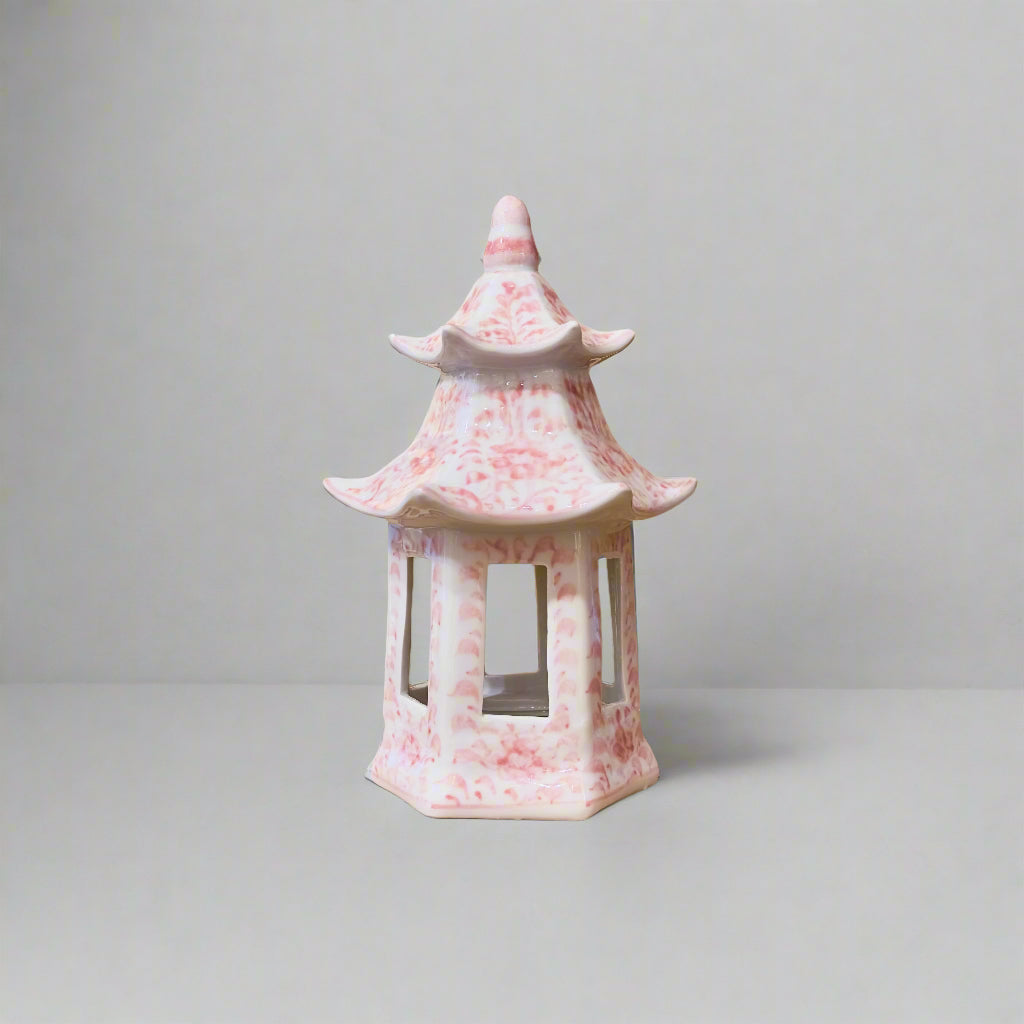 Vintage Rose & White Floral Ceramic Pagoda