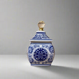 Blue & White Longevity Ceramic Trinket Jar with Lid
