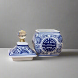 Blue & White Longevity Ceramic Trinket Jar with Lid