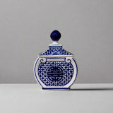 Blue & White Longevity Ceramic Oval Trinket Jar with Lid