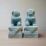 Sky Blue Chinoiserie Ceramic Fu Dog Lion Set