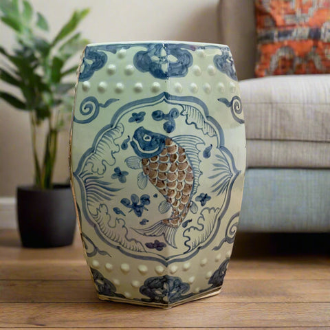 Chinoiserie Blue Cloud Ceramic Stool