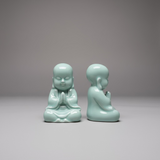 Ceramic Meditating Monk in Celadon Green