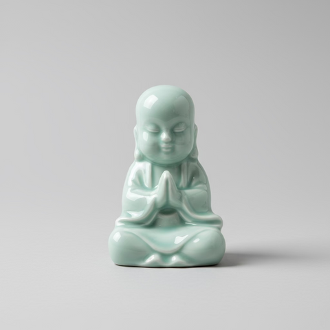 Ceramic Meditating Monk in Celadon Green