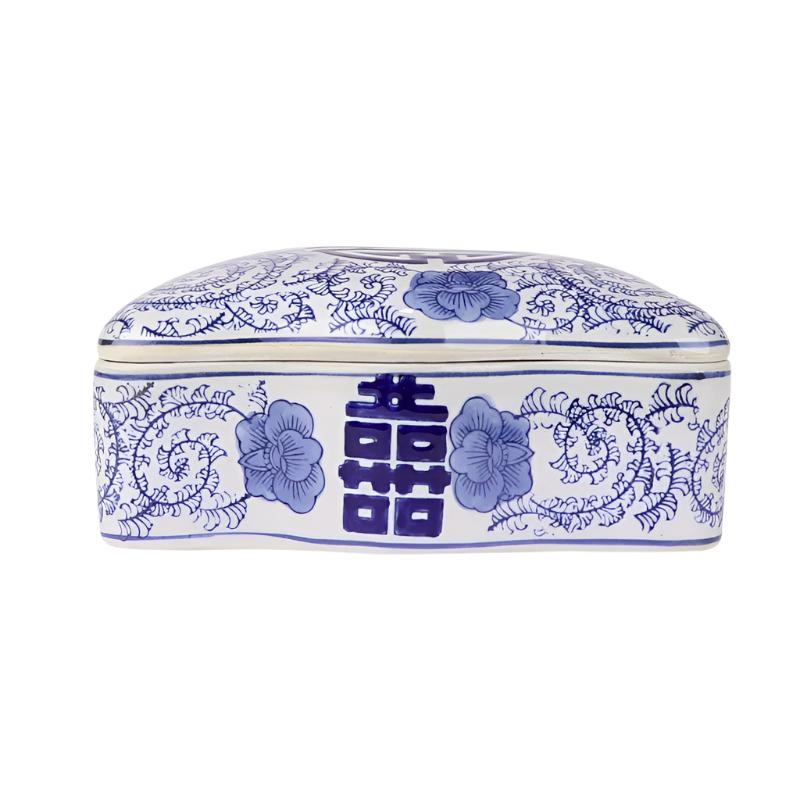 Blue & White Double Happiness Ceramic Trinket Box