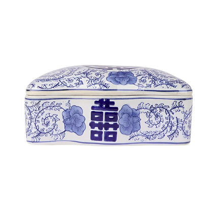Blue & White Double Happiness Ceramic Trinket Box