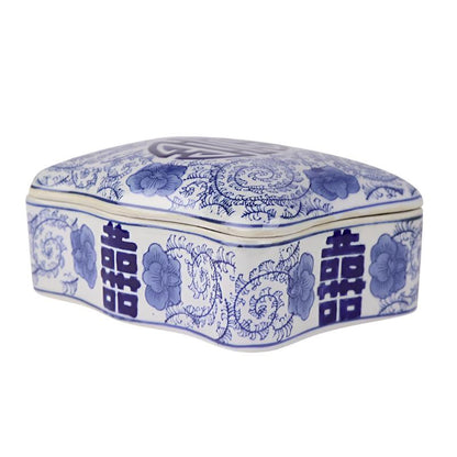 Blue & White Double Happiness Ceramic Trinket Box