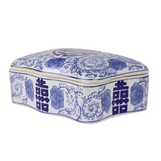Blue & White Double Happiness Ceramic Trinket Box