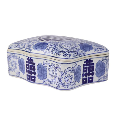 Blue & White Double Happiness Ceramic Trinket Box
