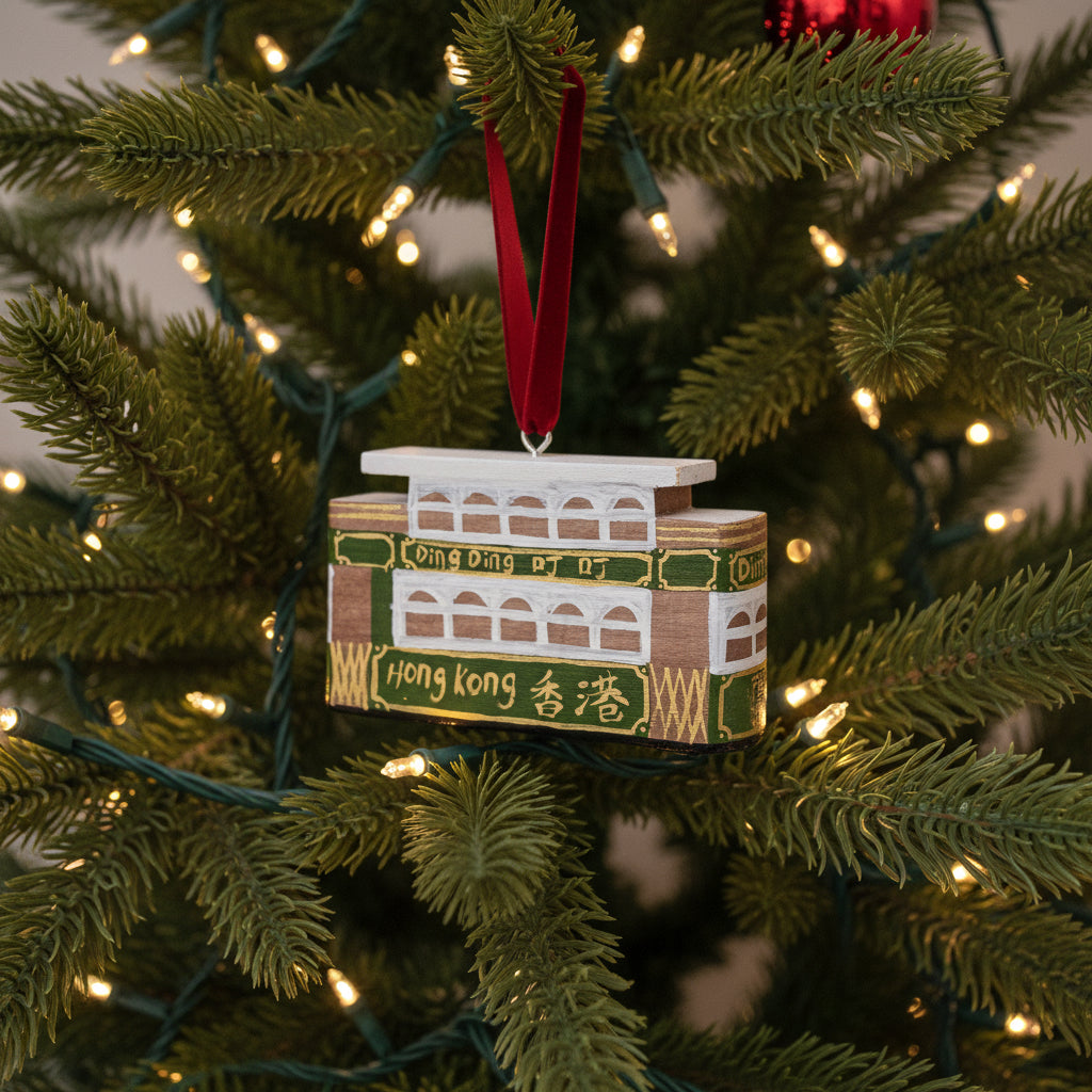 Tram Hand Carved Wooden Ornament