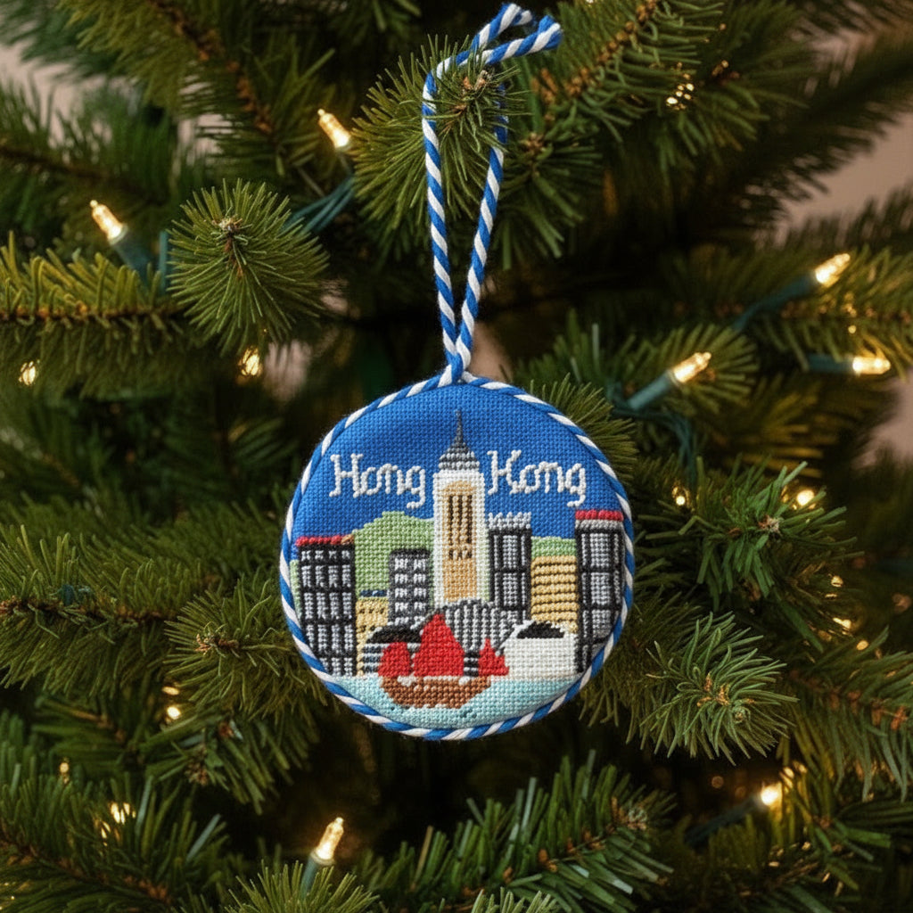 Hong Kong Skyline Needlepoint Ornament - Thorn and Burrow