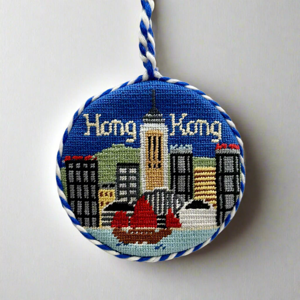 Hong Kong Skyline Needlepoint Ornament - Thorn and Burrow