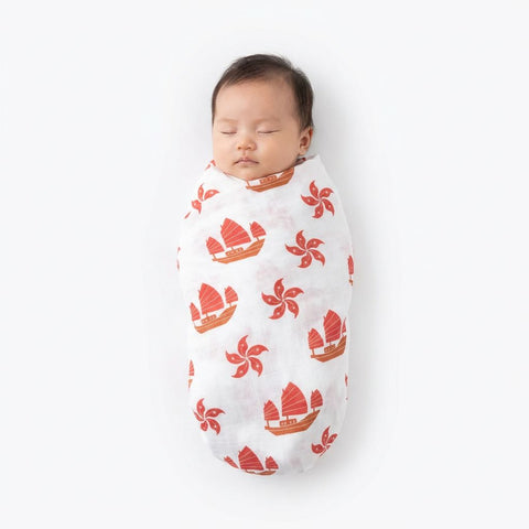 Hong Kong Swaddle Blanket - Junk & Bauhinia