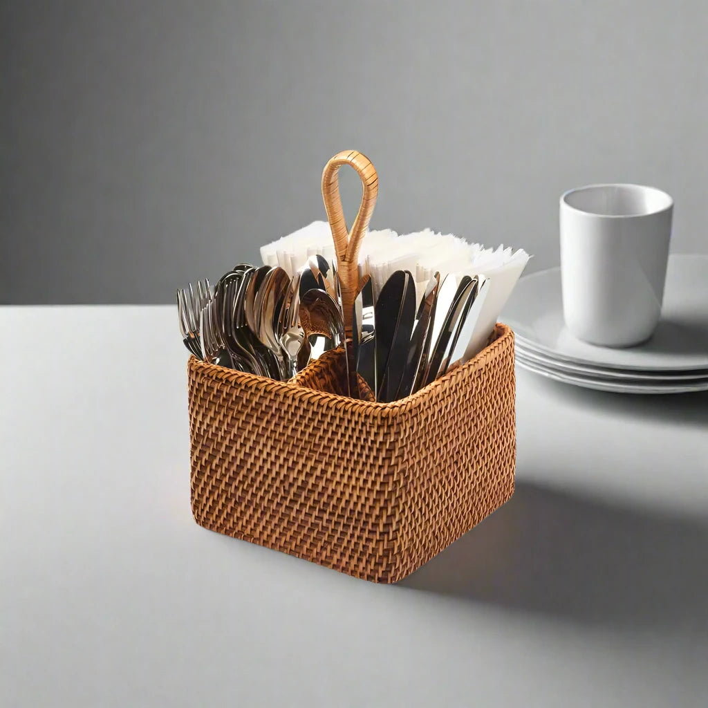 Woven Rattan Cutlery Basket Collection - Thorn and Burrow