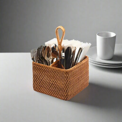 Woven Rattan Cutlery Basket Collection - Thorn and Burrow