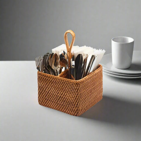 Woven Rattan Cutlery Basket Collection