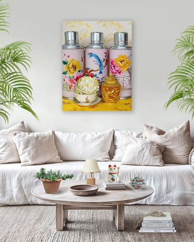 Pink & Sunshine Yellow Peony Art Print for Your Home Decor