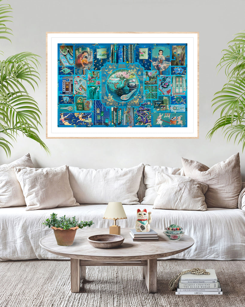 Chinoiserie In Teal & Peacock Blue Limited Edition Artwork