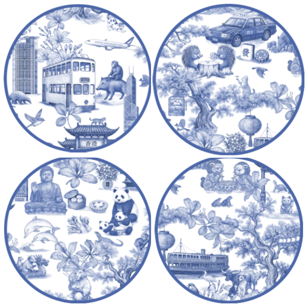Hong Kong Chinoiserie Coasters - Set of 4 - Thorn and Burrow