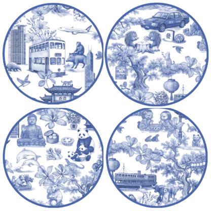 Hong Kong Chinoiserie Coasters - Set of 4 - Thorn and Burrow