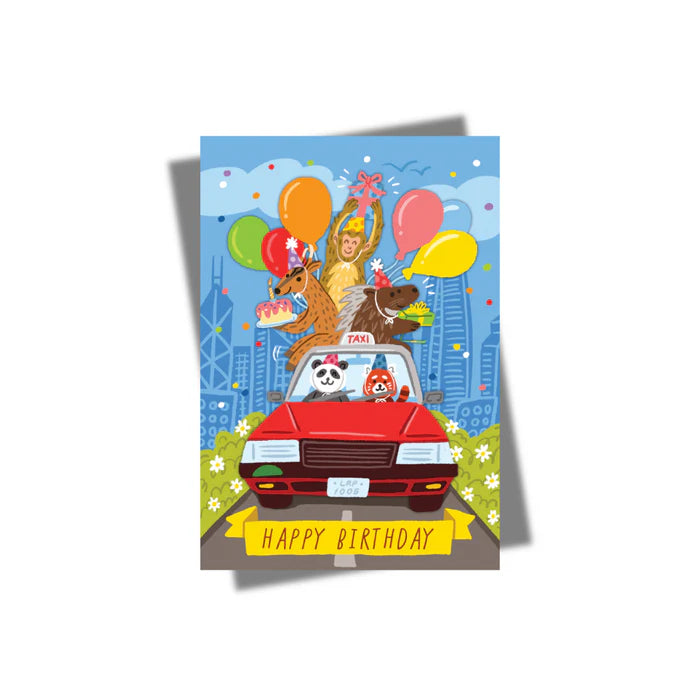 GREETING CARD: HAPPY BIRTHDAY - RED TAXI PARTY