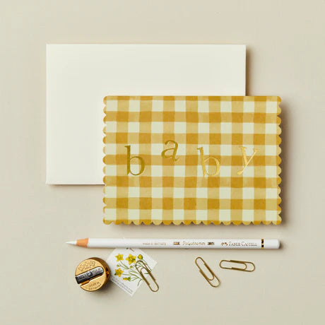Mustard Gingham 'Baby' Card