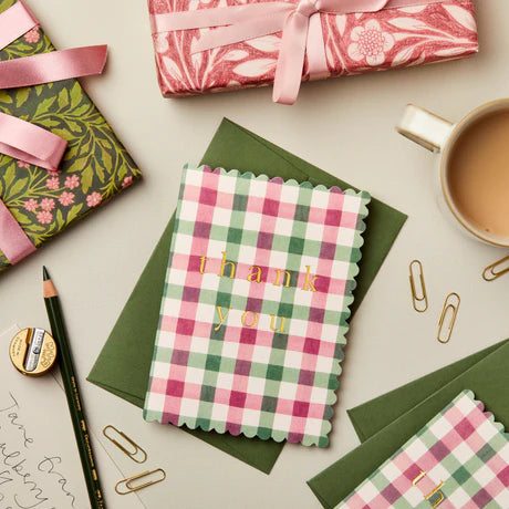Pink & Green Gingham 'Thank You' Card
