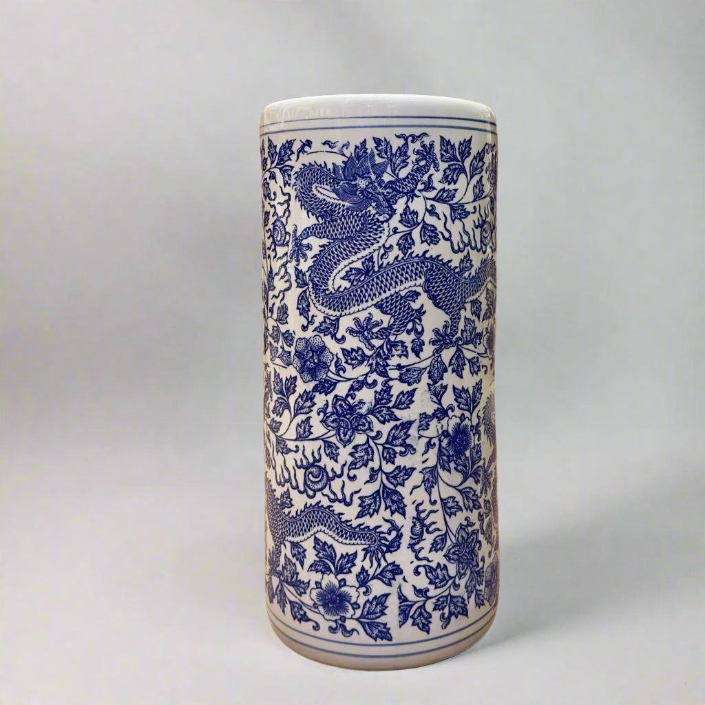 Blue & White Chinoiserie Dragon Umbrella Stand