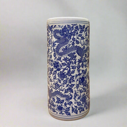 Blue & White Chinoiserie Dragon Umbrella Stand
